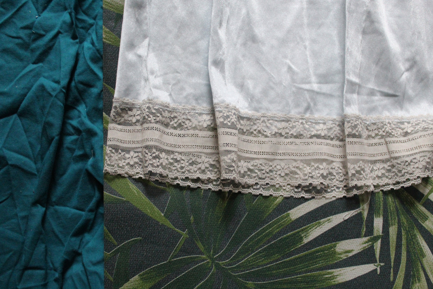 Blush blue half slip with floral trim