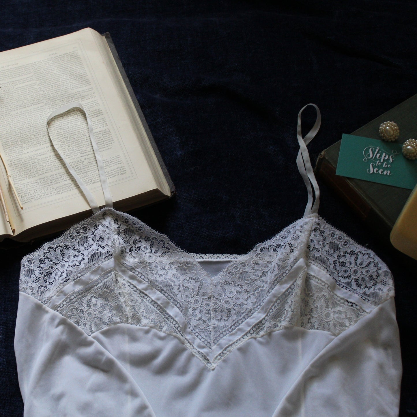 Romantic pearl lace slip