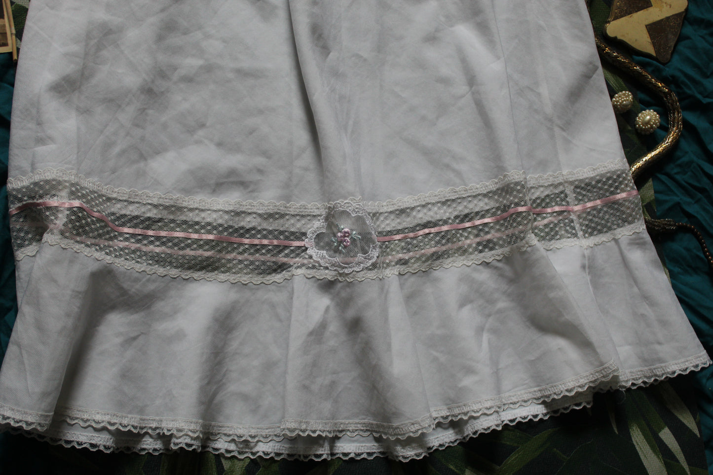 Prairie style half slip with pink ribbon detail