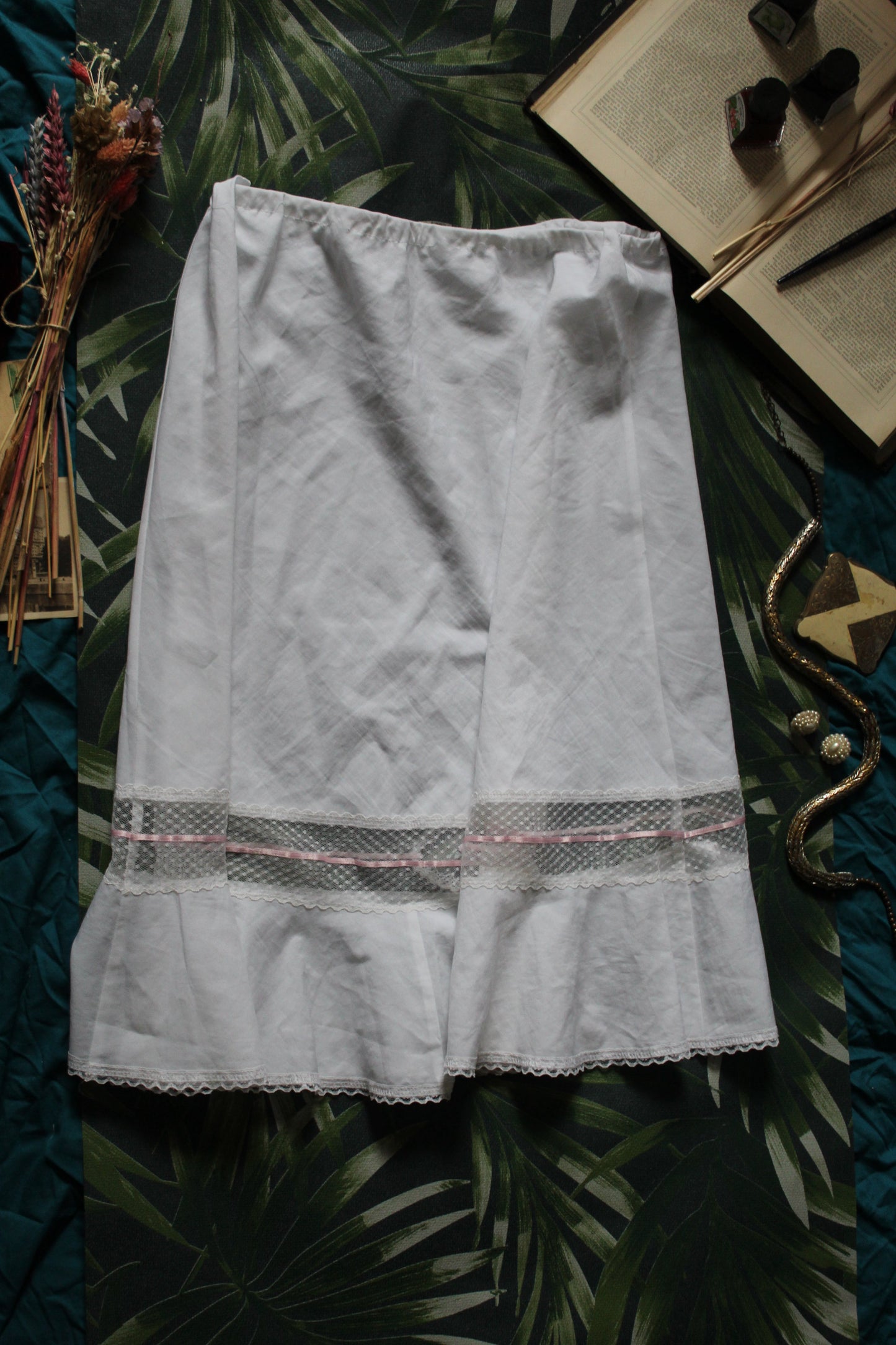 Prairie style half slip with pink ribbon detail