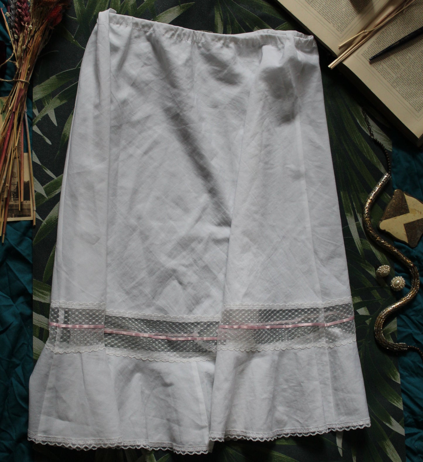 Prairie style half slip with pink ribbon detail