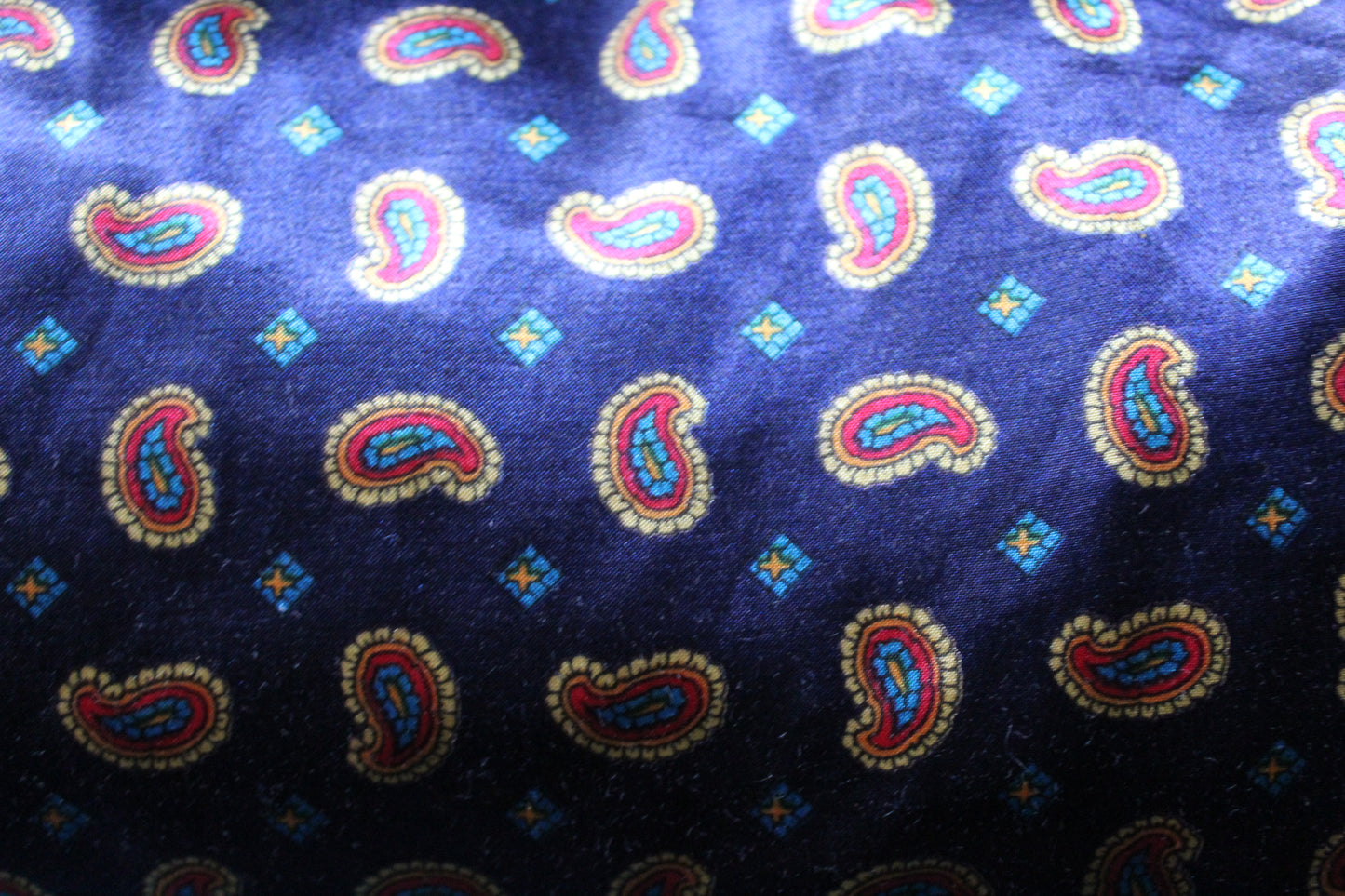 Royal blue robe with yellow and red paisley