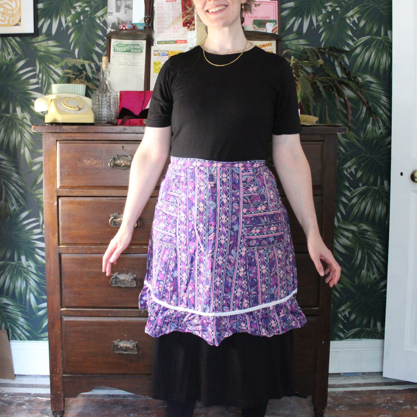 Purple geometric pattern half apron