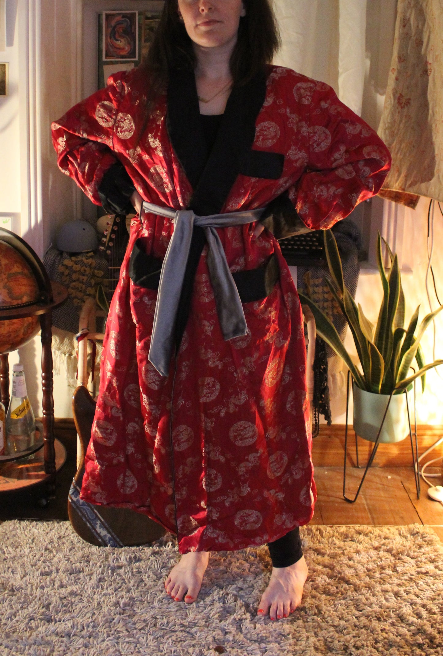 Retro Chinese robe with gold dragons