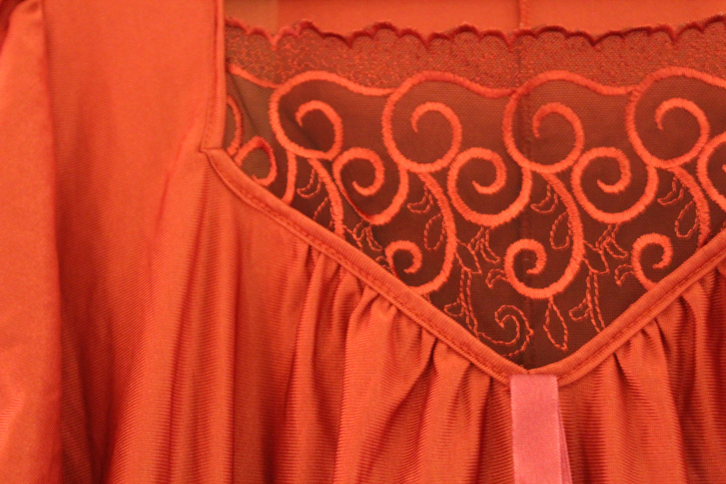 Romantic red nightgown with lace panel