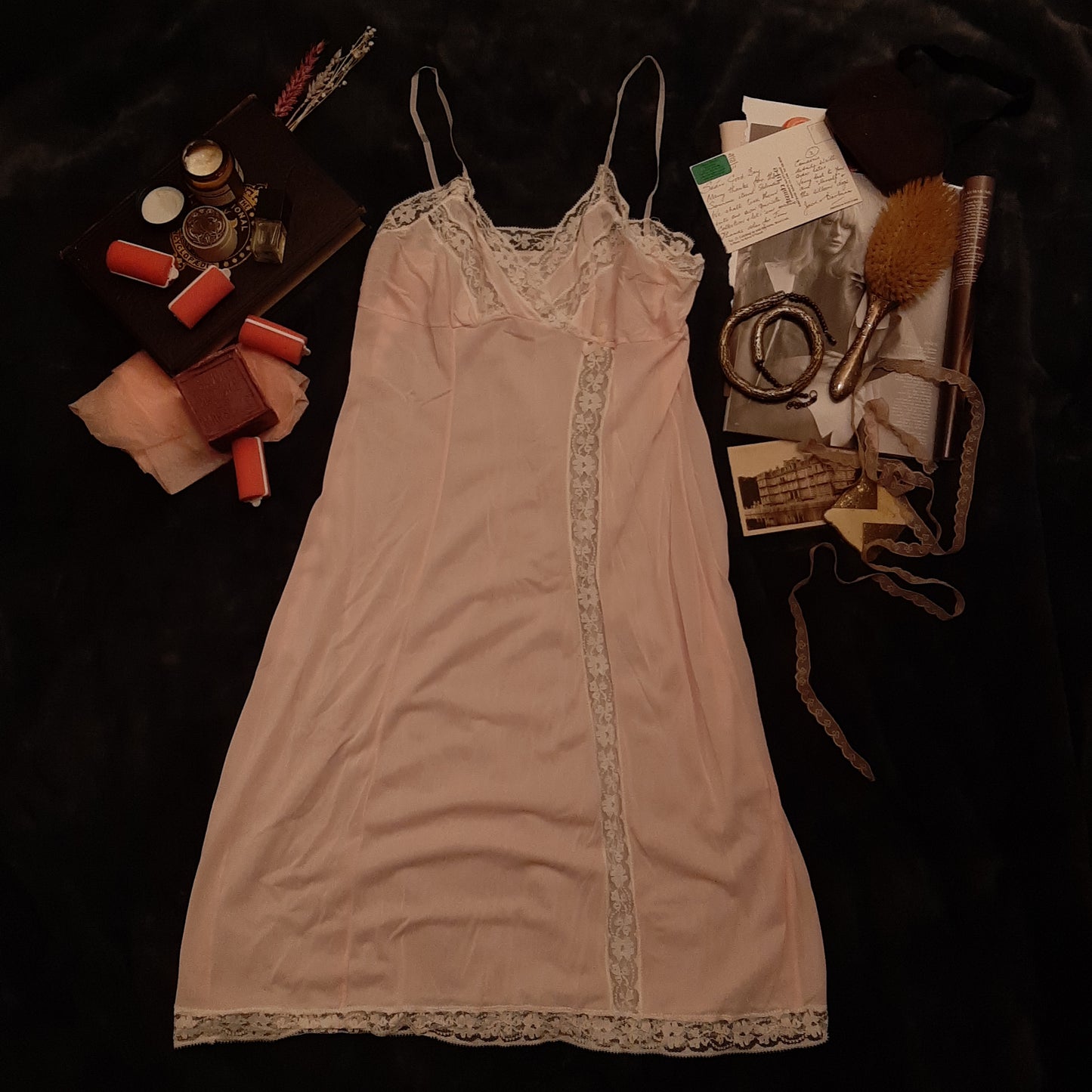 Pink nylon slip with white trim