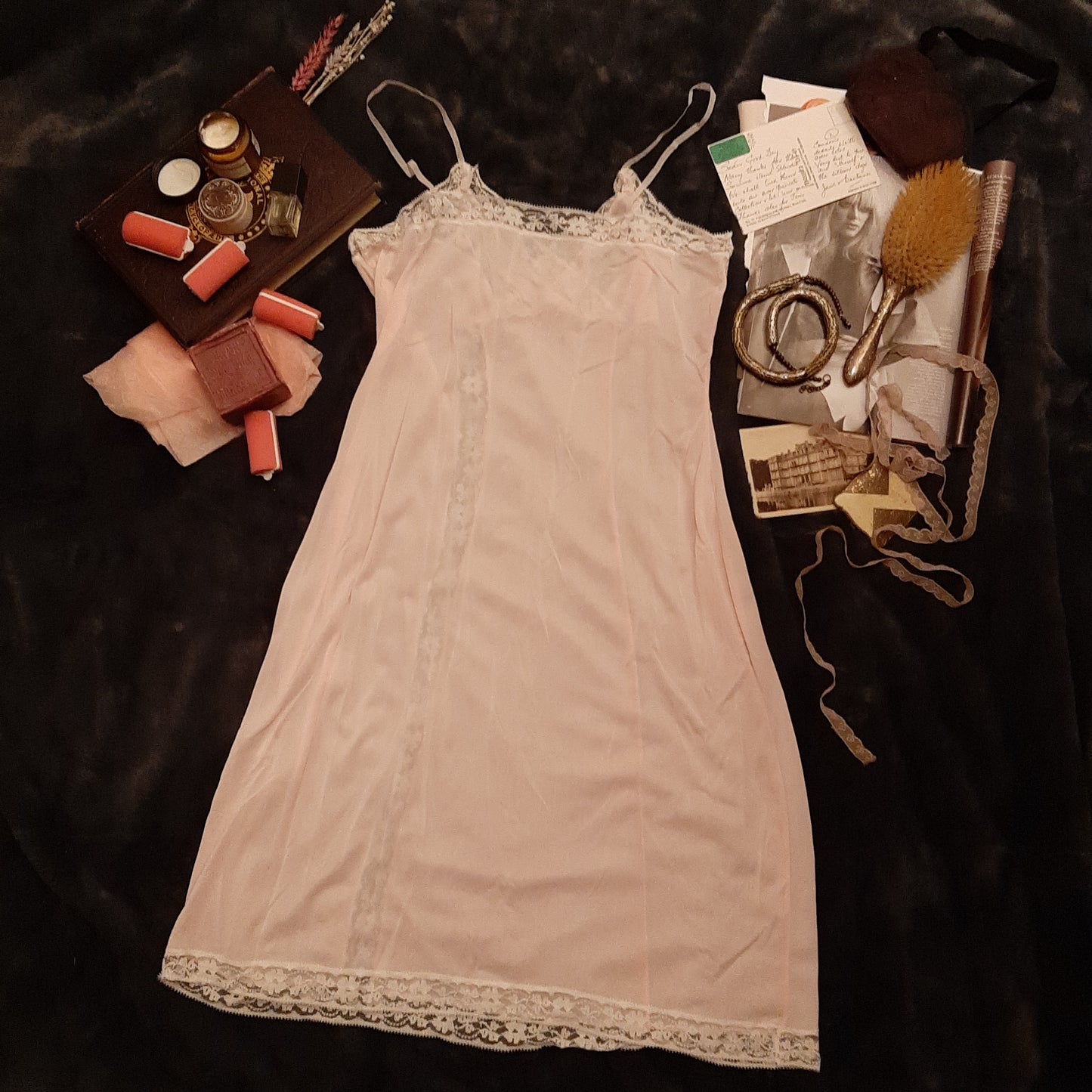 Pink nylon slip with white trim