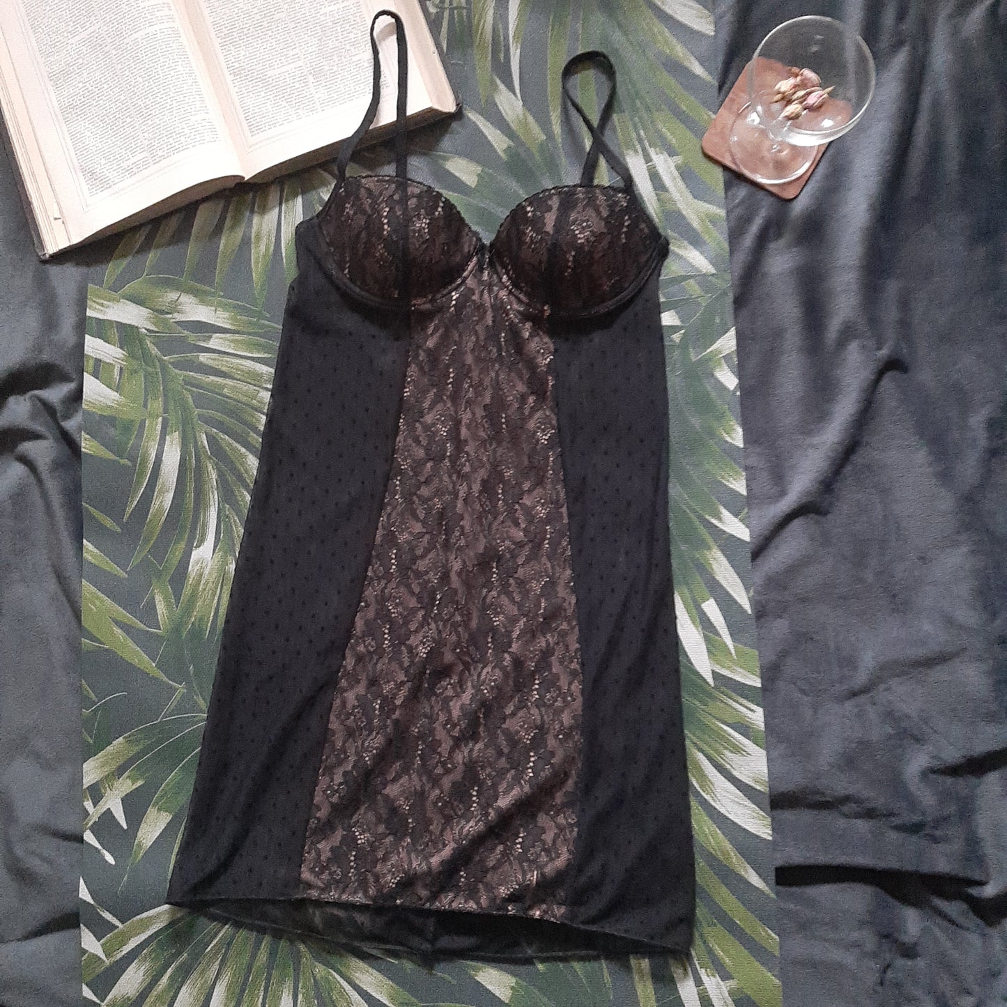 Black and caramel lace negligee