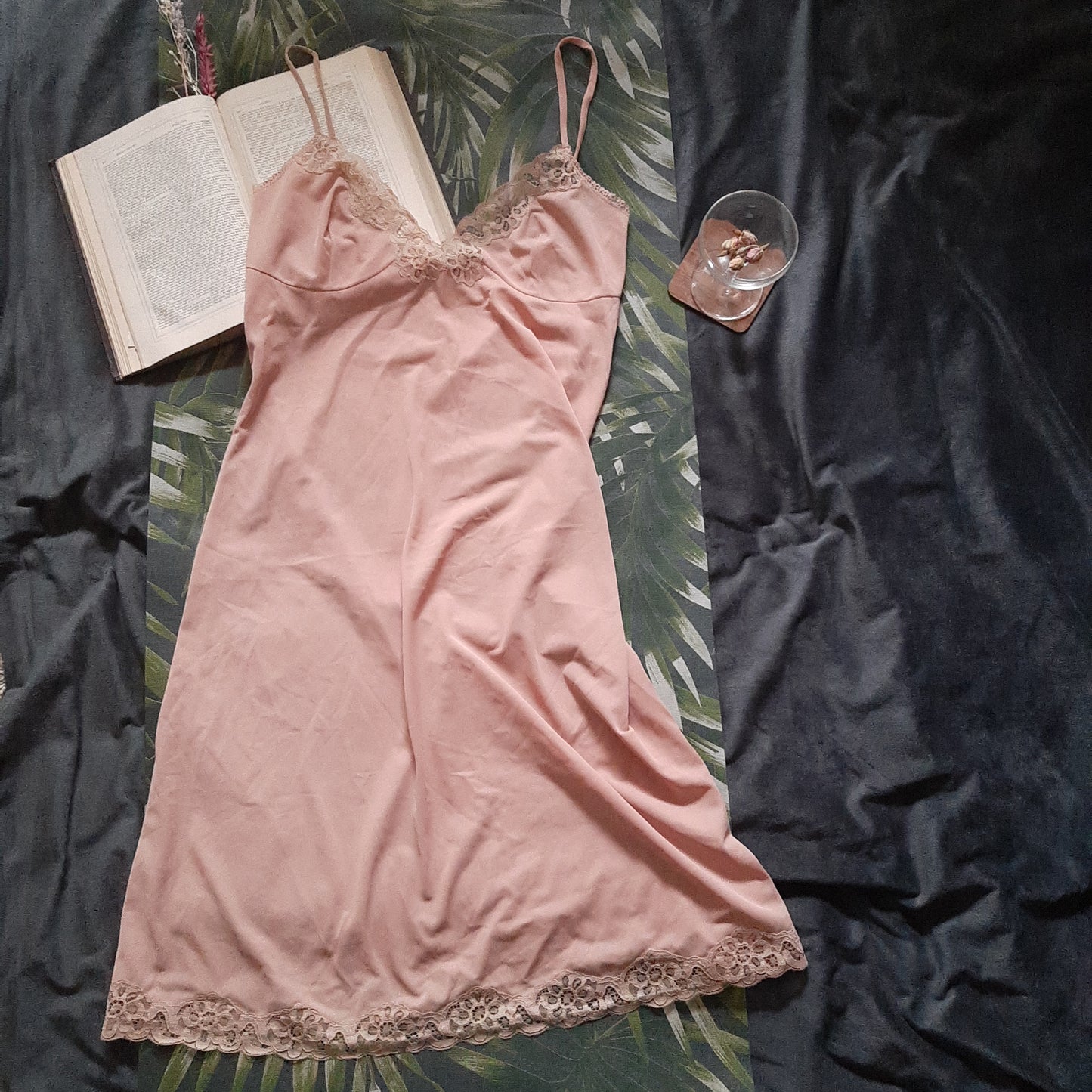 Peach and lace slip dress