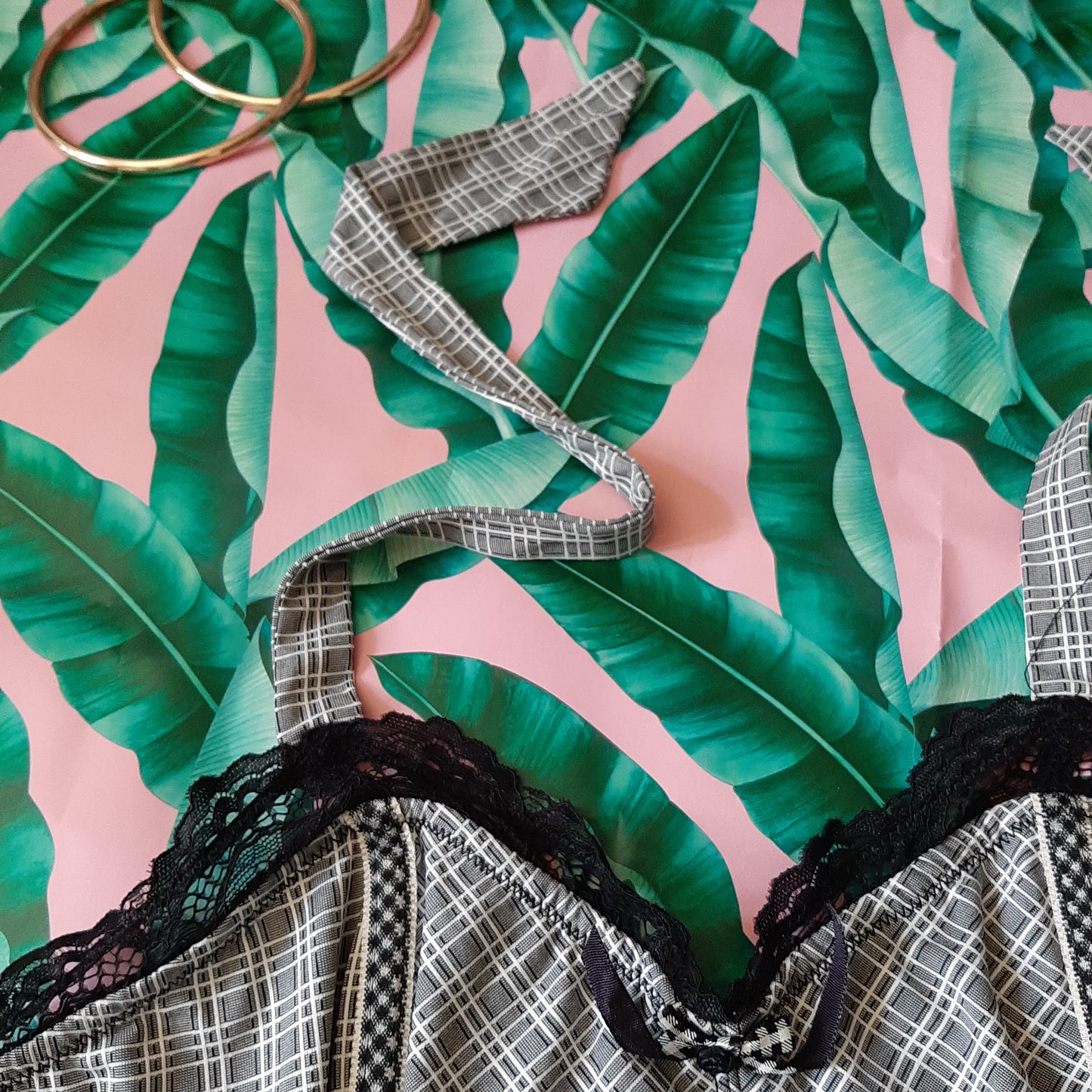 Grey check halterneck corset