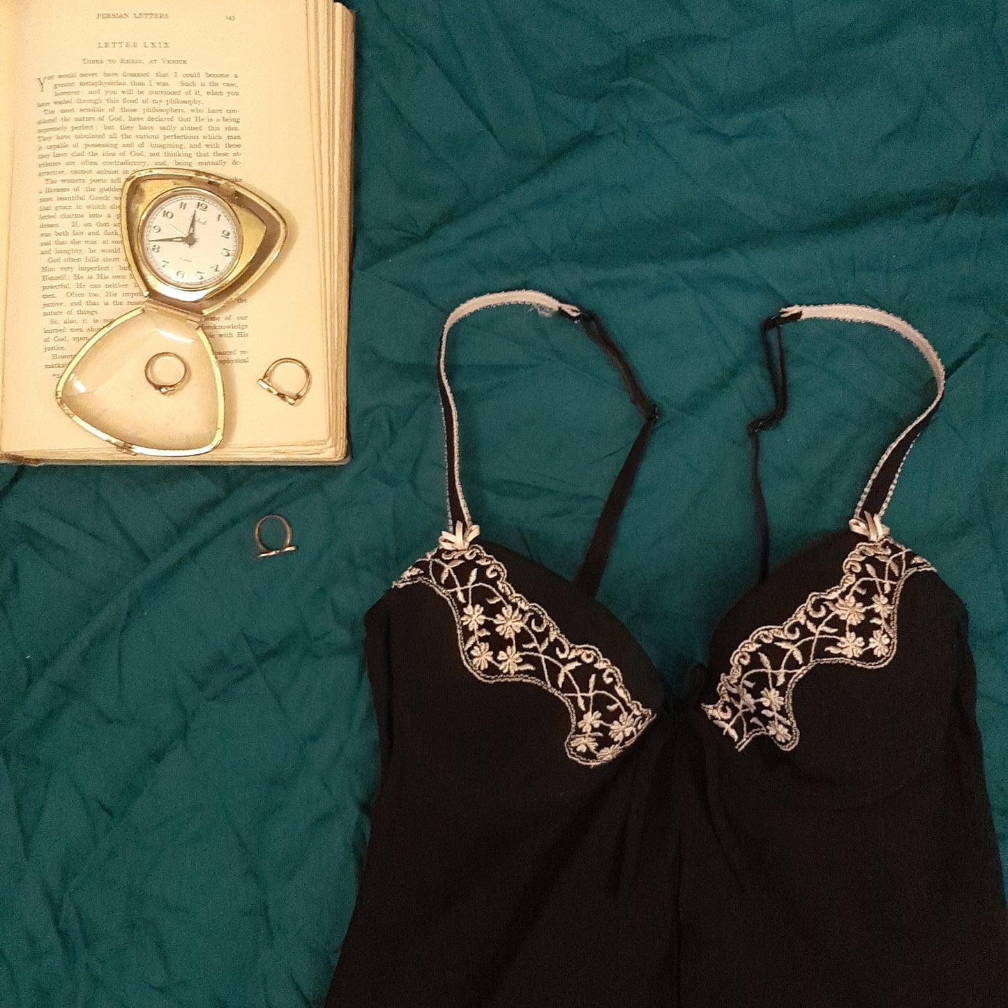 Black slip with white floral detail