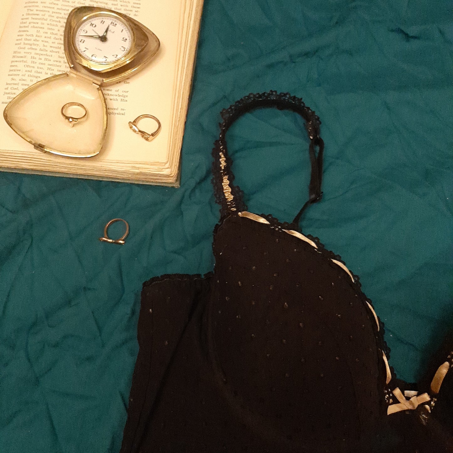 Black slip with dappled pattern and pink ribbon