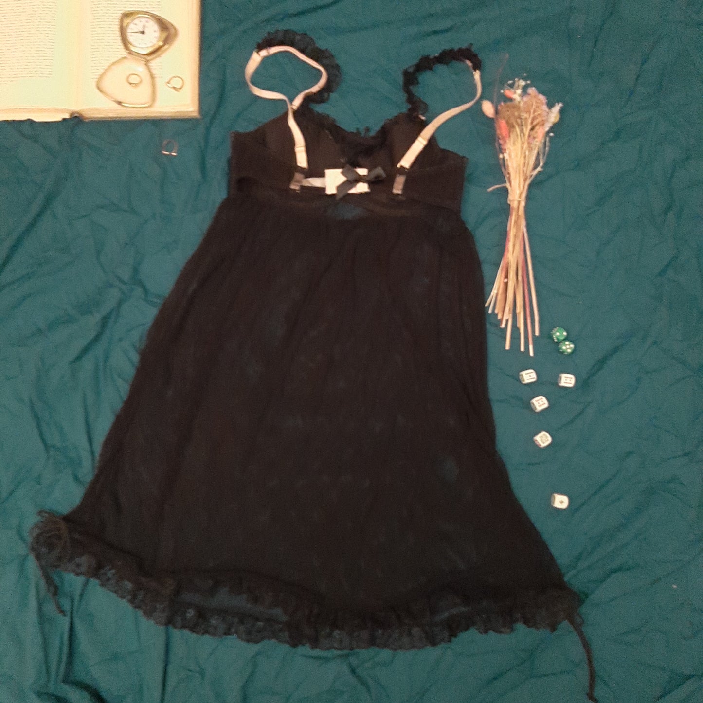 Black net slip with pink tones