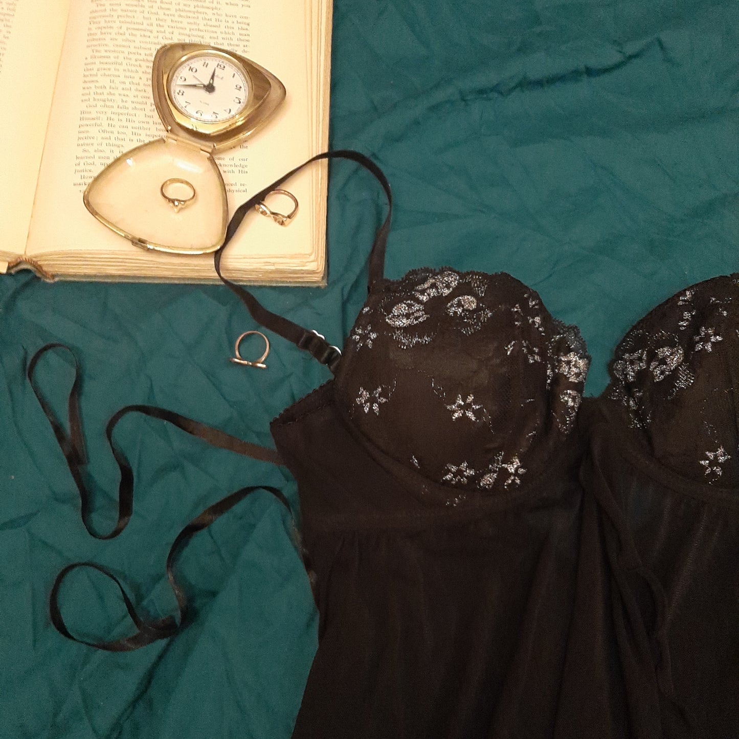 Black negligee with silver embroidery