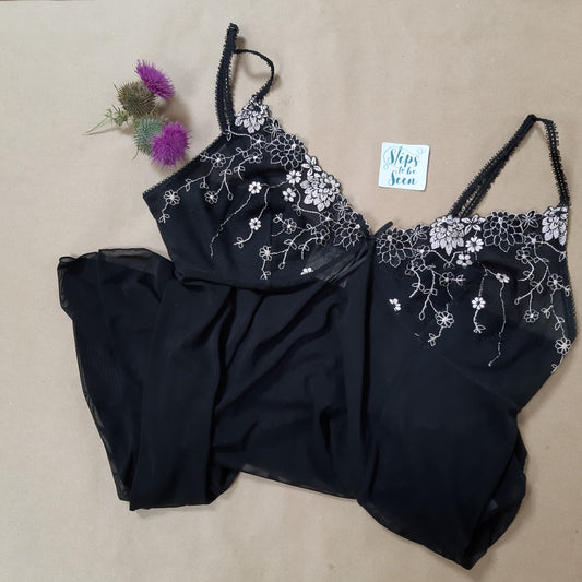 Queentex Black Slip with Pink Floral Detailing