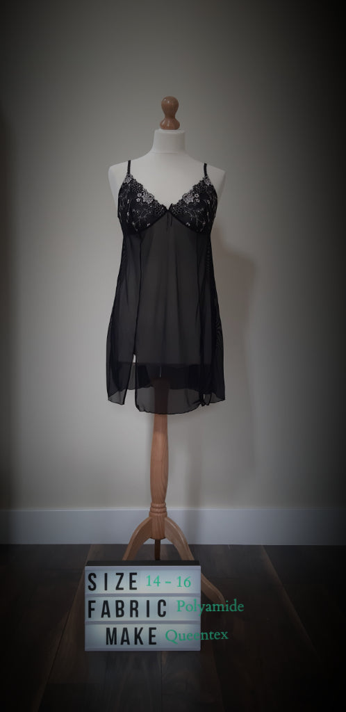 Queentex Black Slip with Pink Floral Detailing