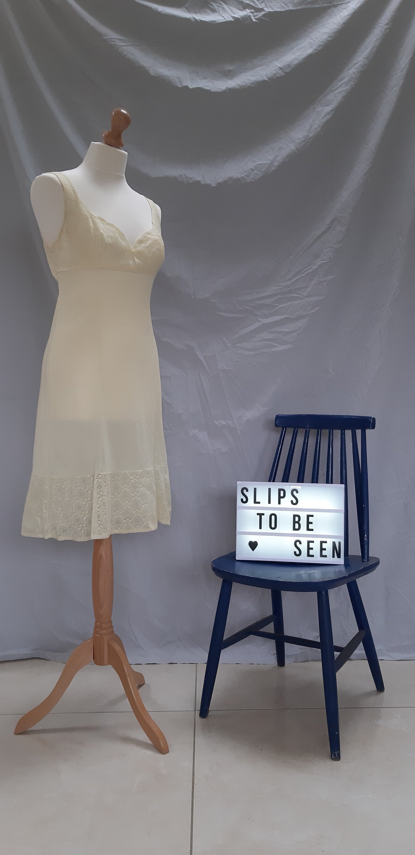 Soft lemon slip with floral lace