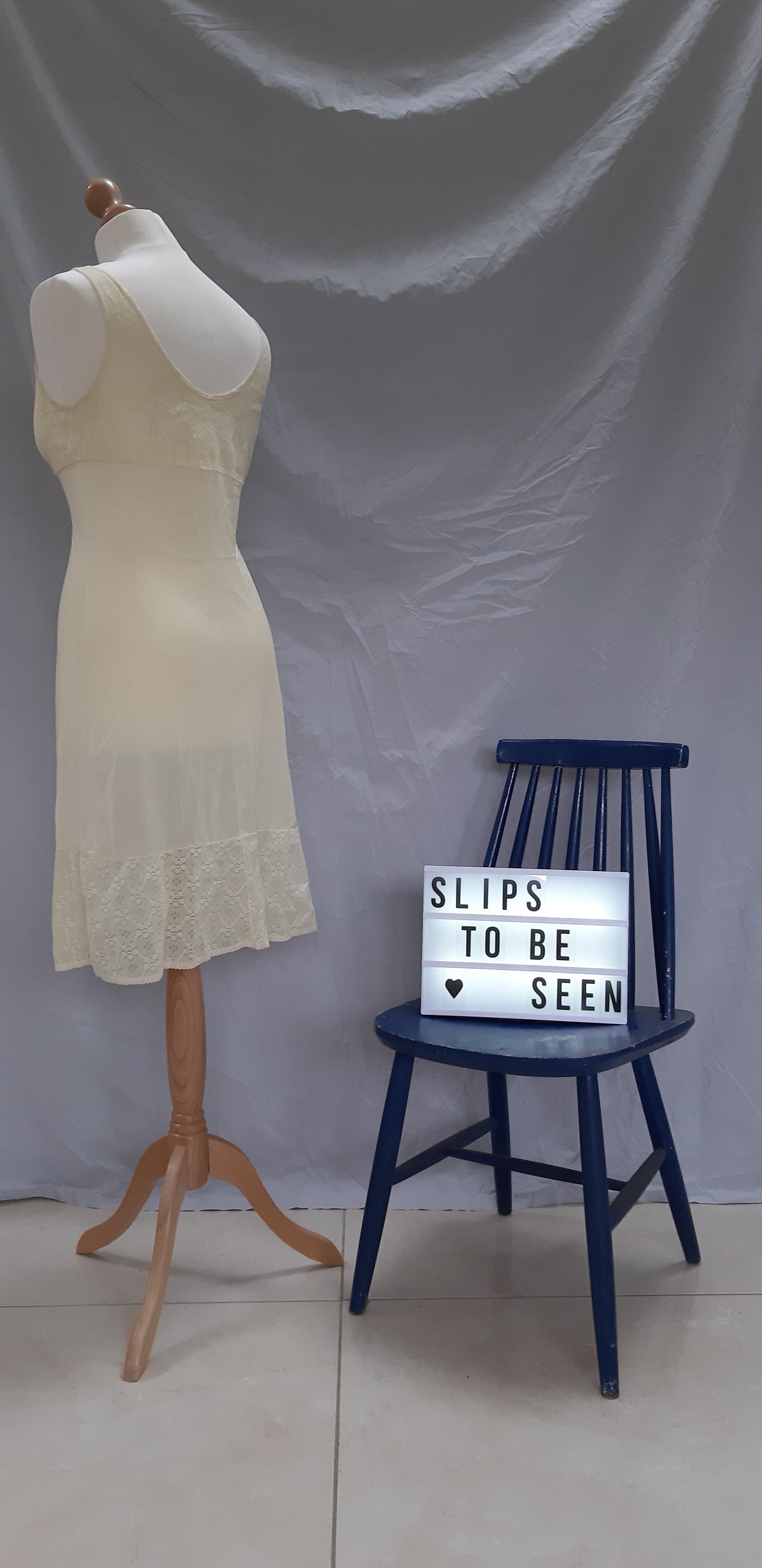 Soft lemon slip with floral lace