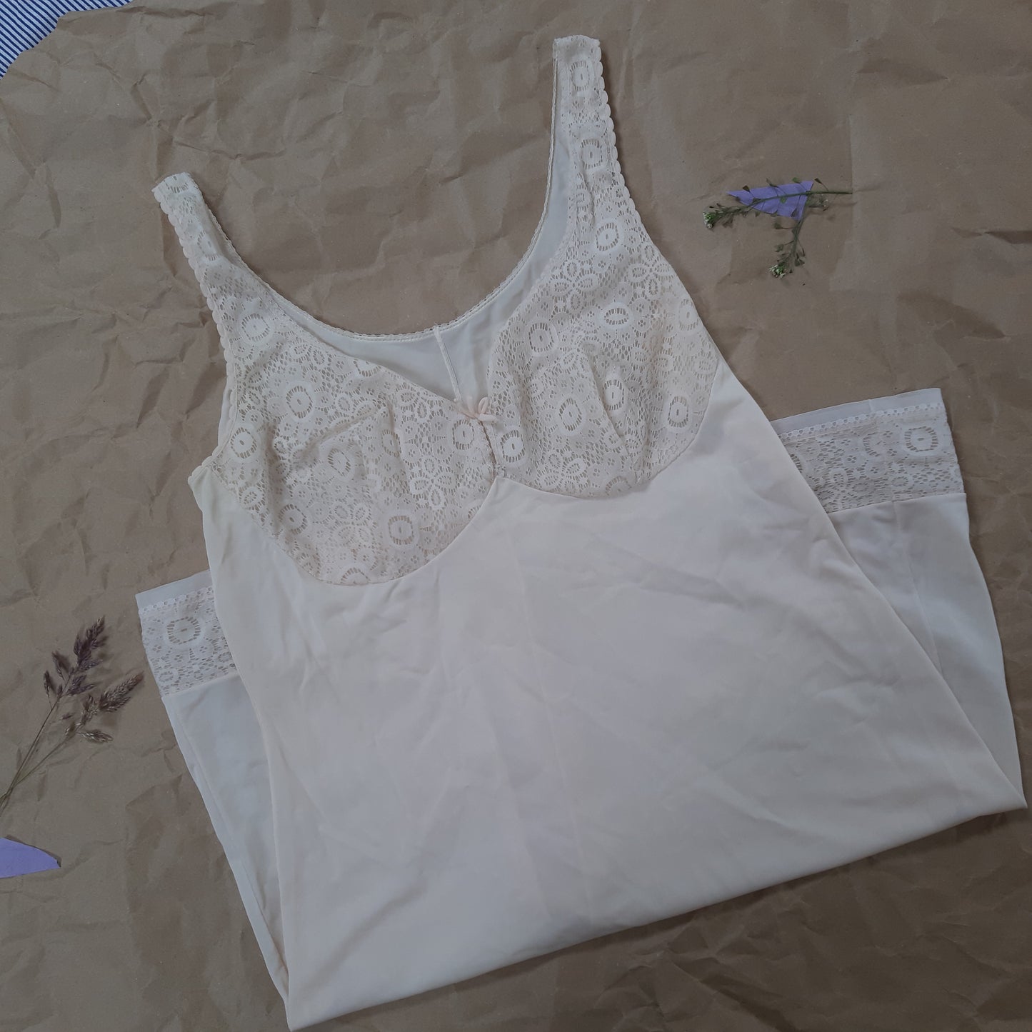 Blush slip with lace front and floral trim