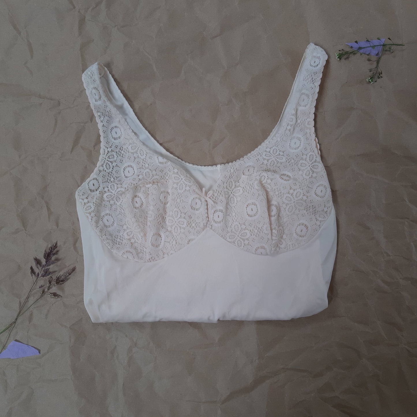 Blush slip with lace front and floral trim