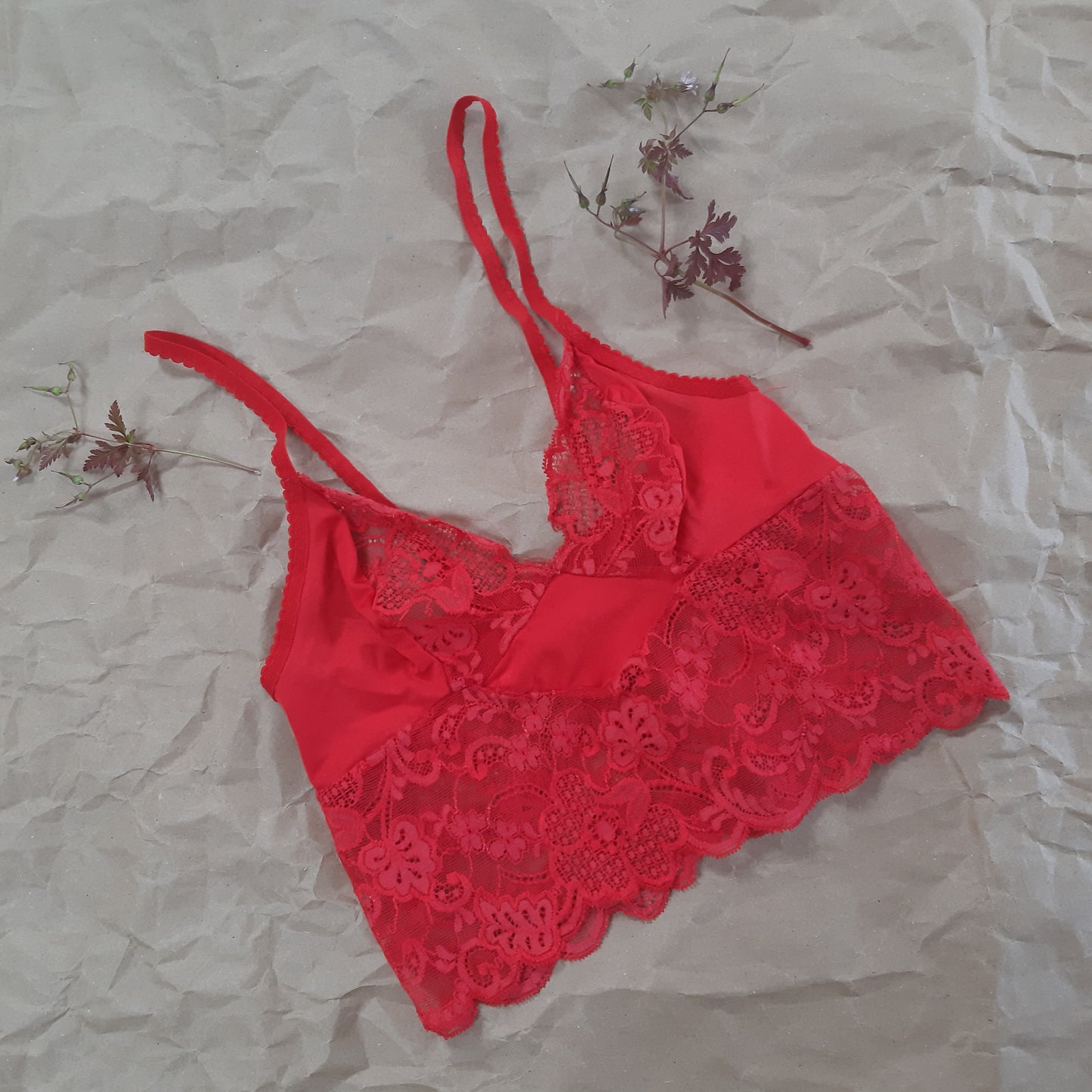 Red bralette with lace