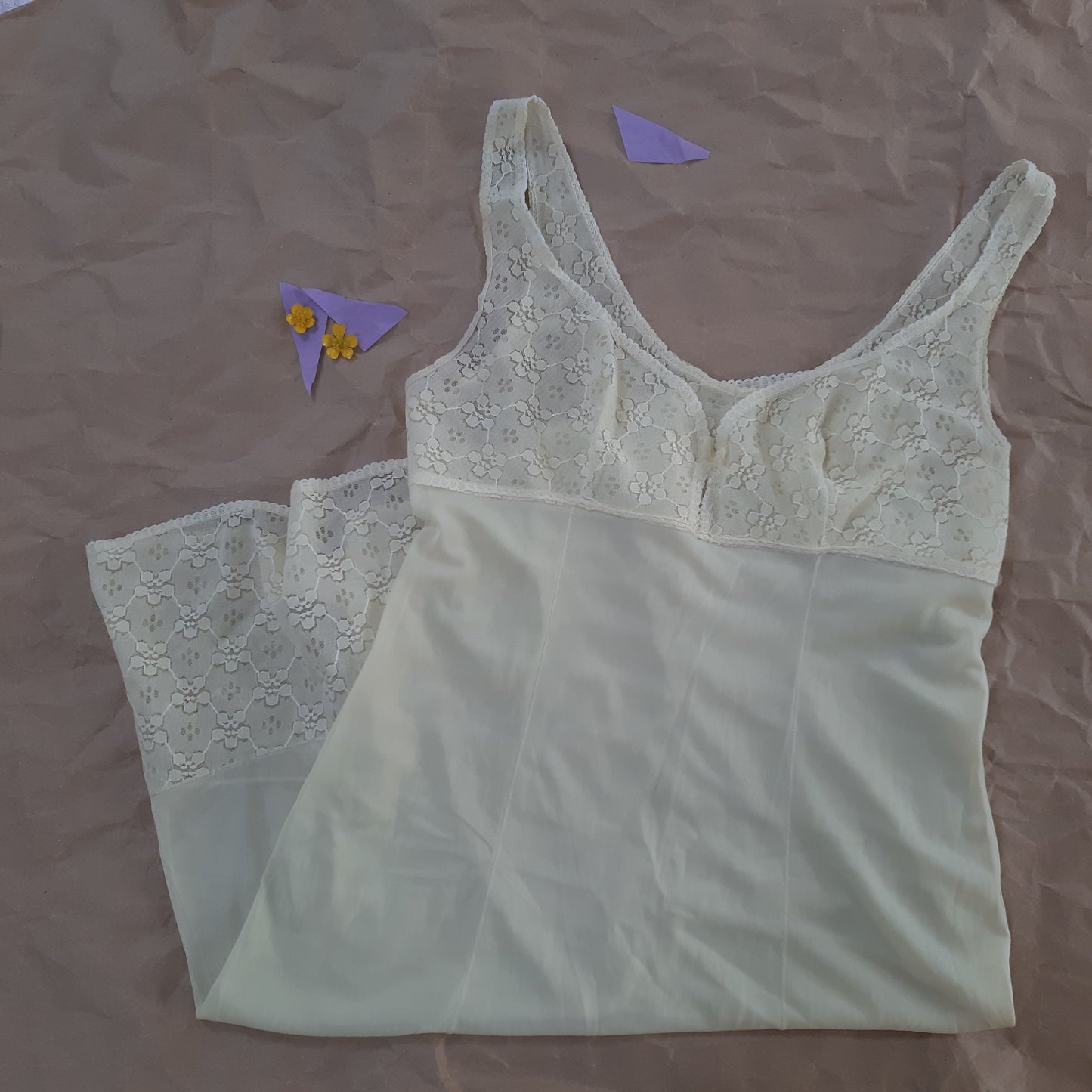 Soft lemon slip with floral lace