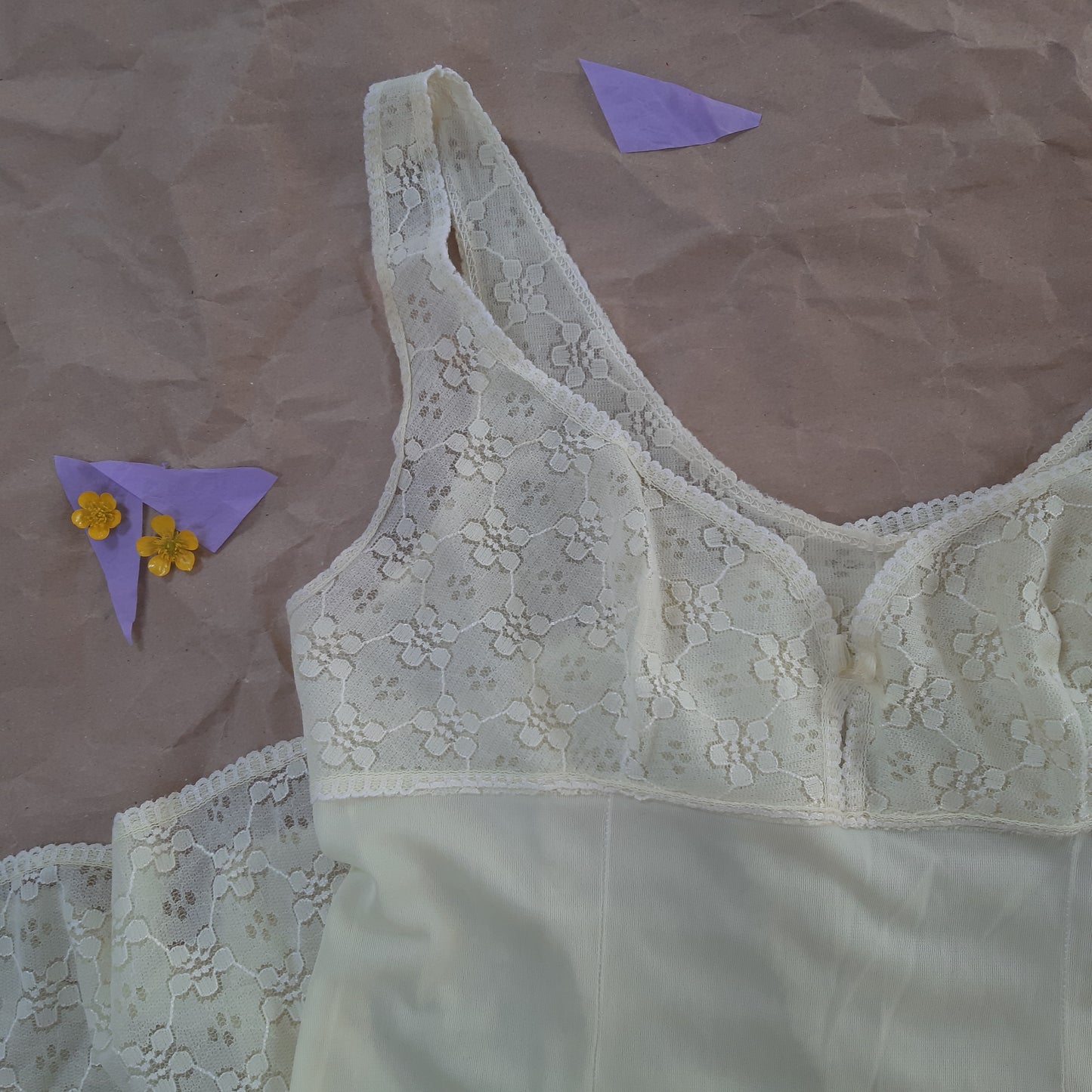 Soft lemon slip with floral lace