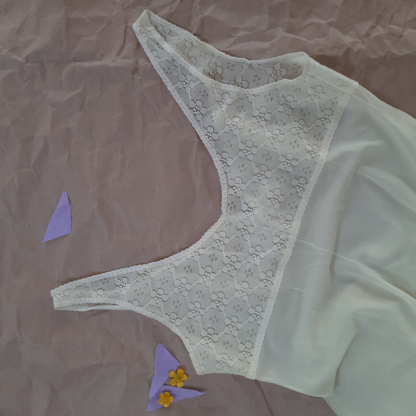 Soft lemon slip with floral lace