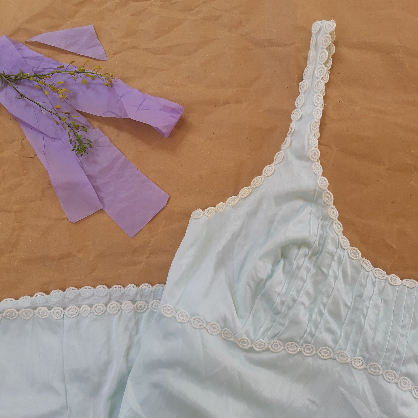 Powder blue slip with white loop detail