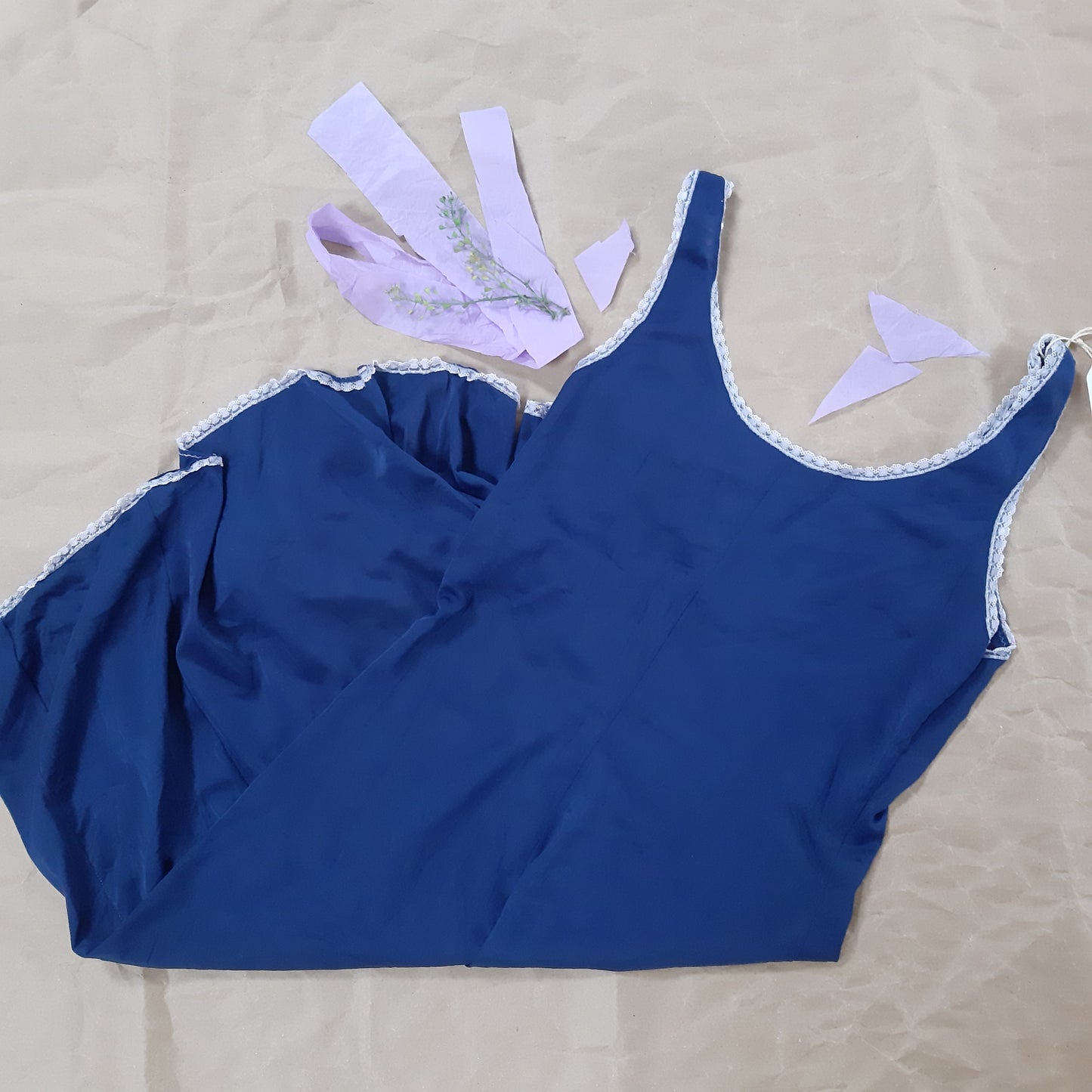 Midnight blue slip with white mesh front