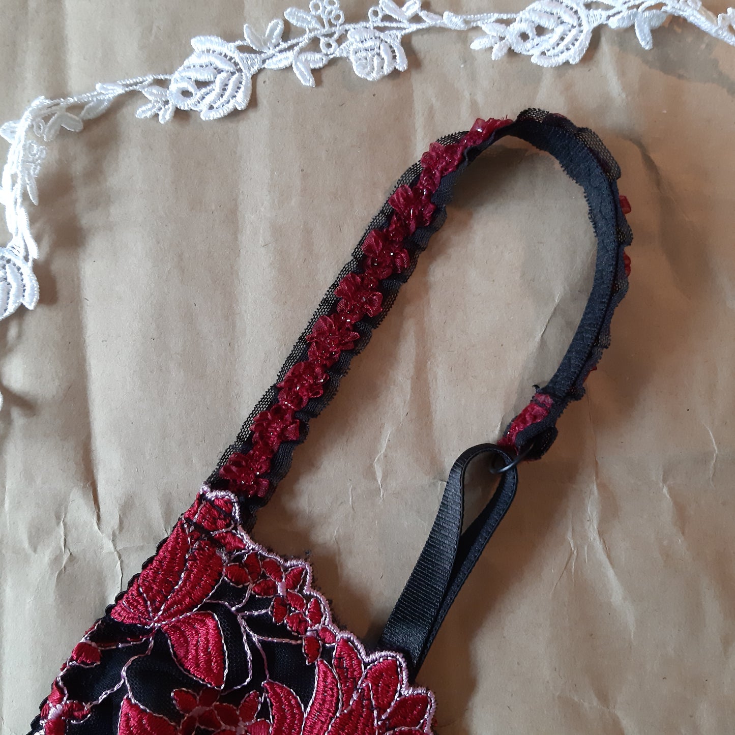 Black Slip with Red Floral Trim