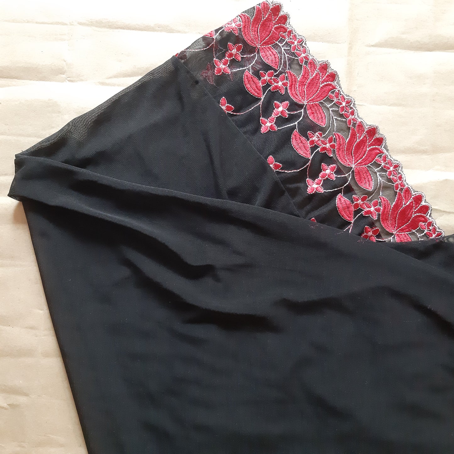 Black Slip with Red Floral Trim