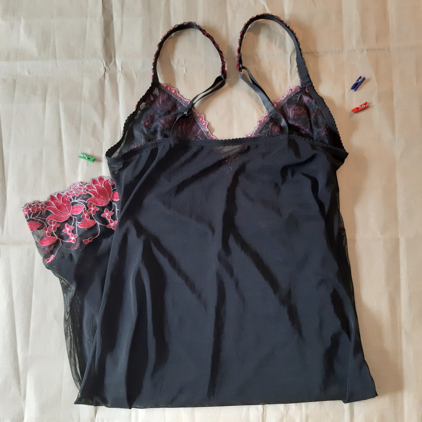 Black Slip with Red Floral Trim
