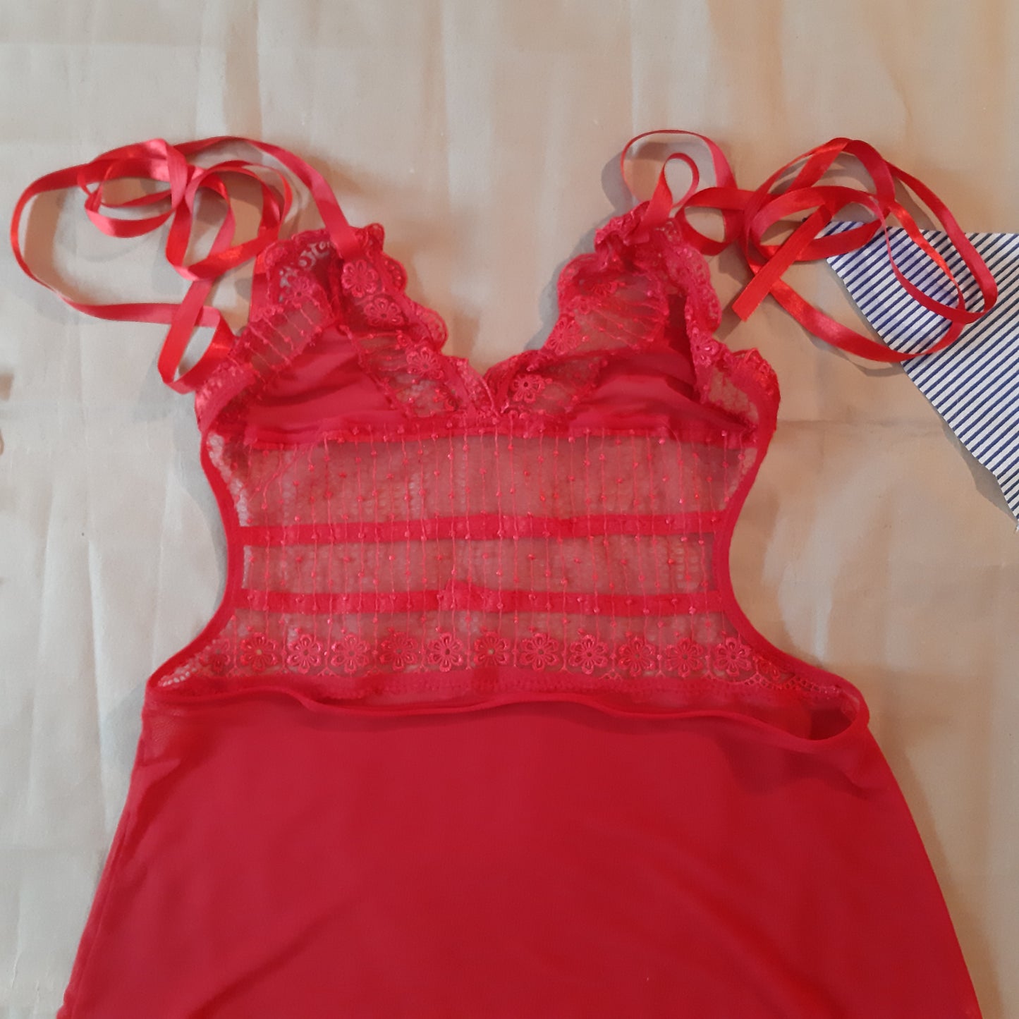 Sheer floral pattern red slip