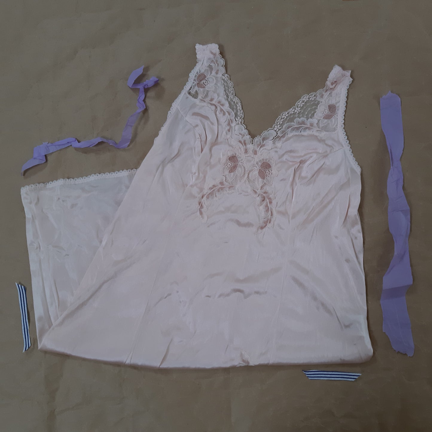 French pink slip with rose trim