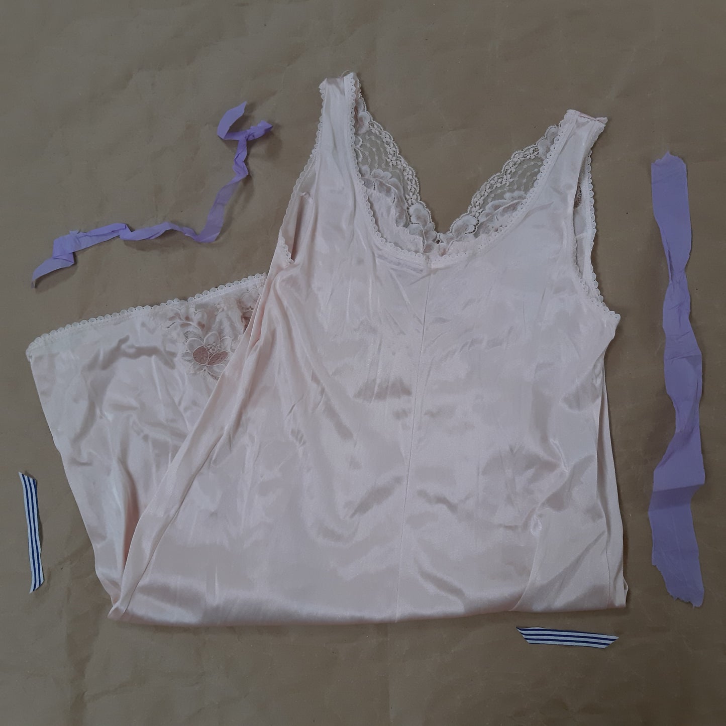 French pink slip with rose trim