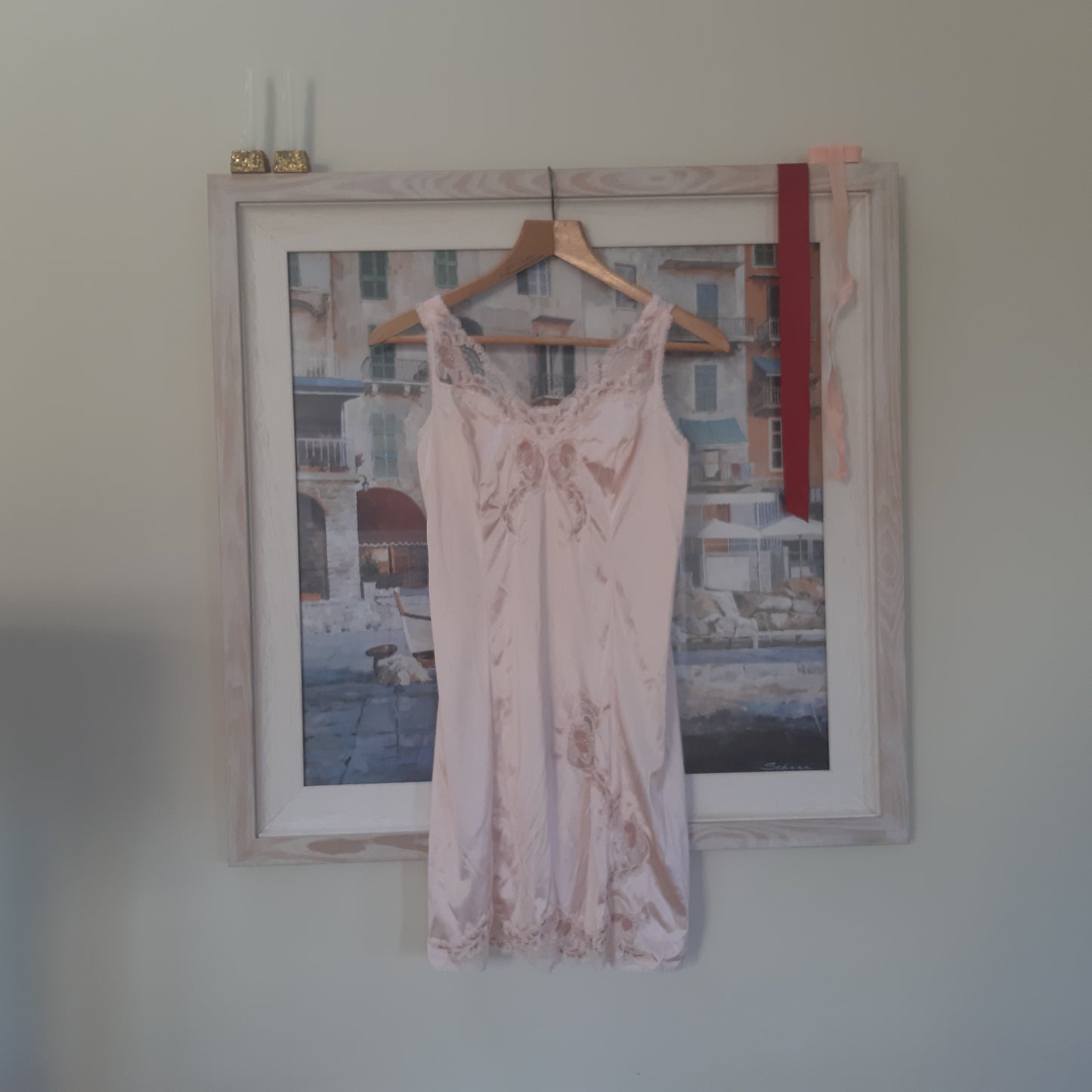 French pink slip with rose trim