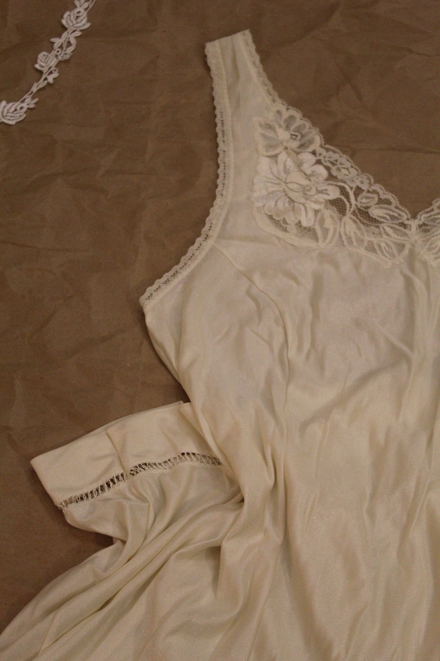 Light ivory slip with floral lace panel