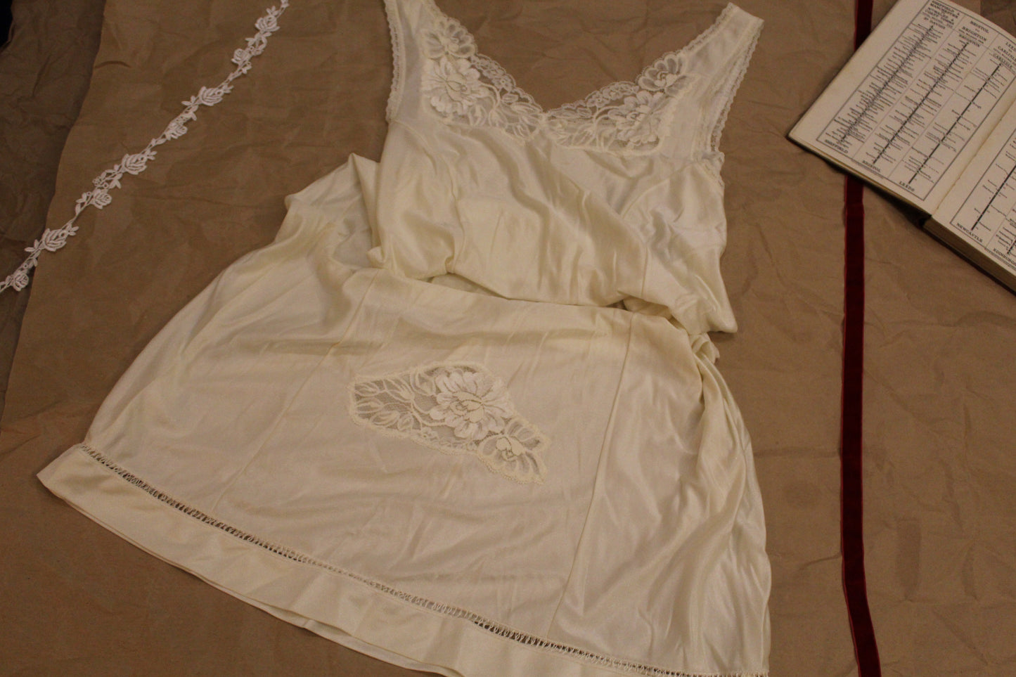 Light ivory slip with floral lace panel