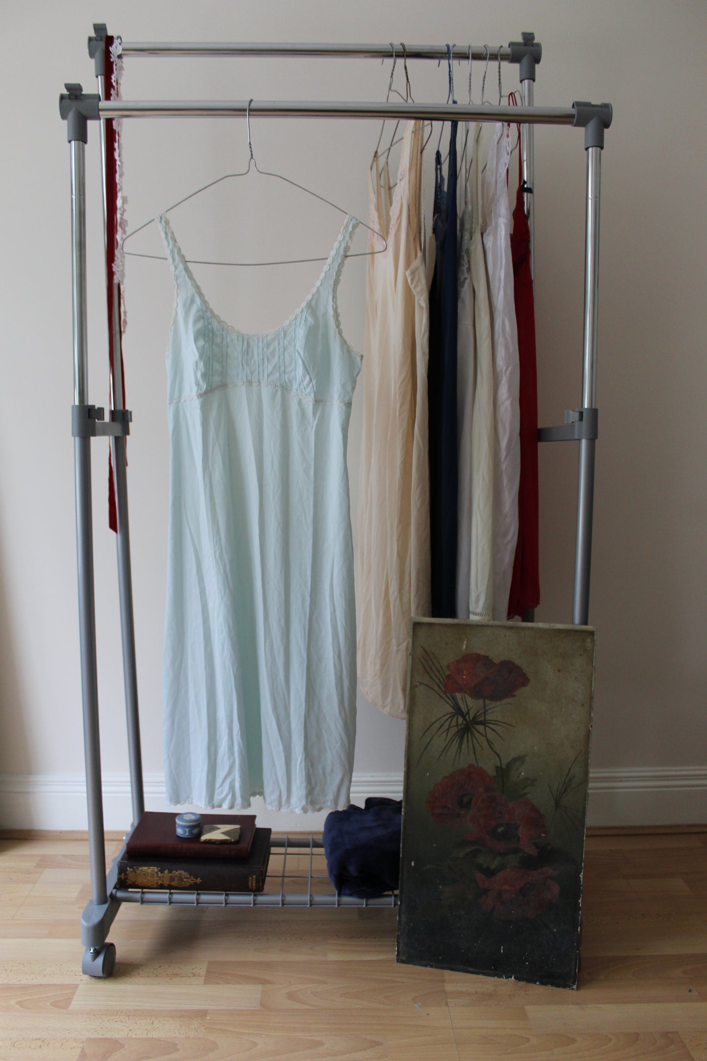 Powder blue slip with white loop detail