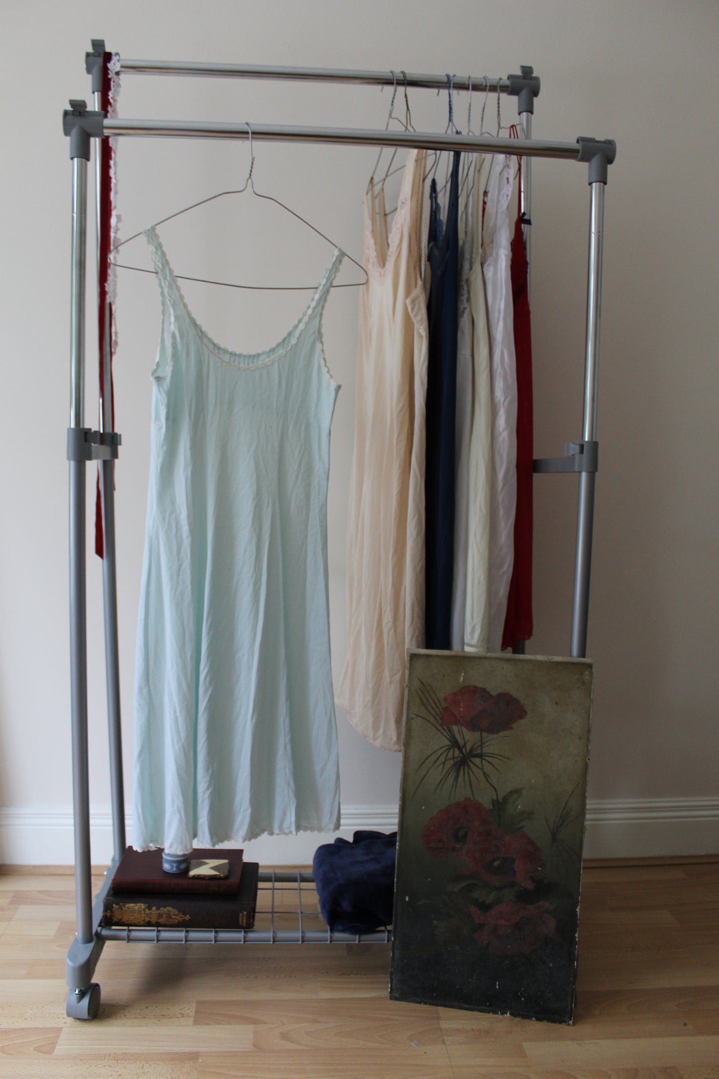 Powder blue slip with white loop detail