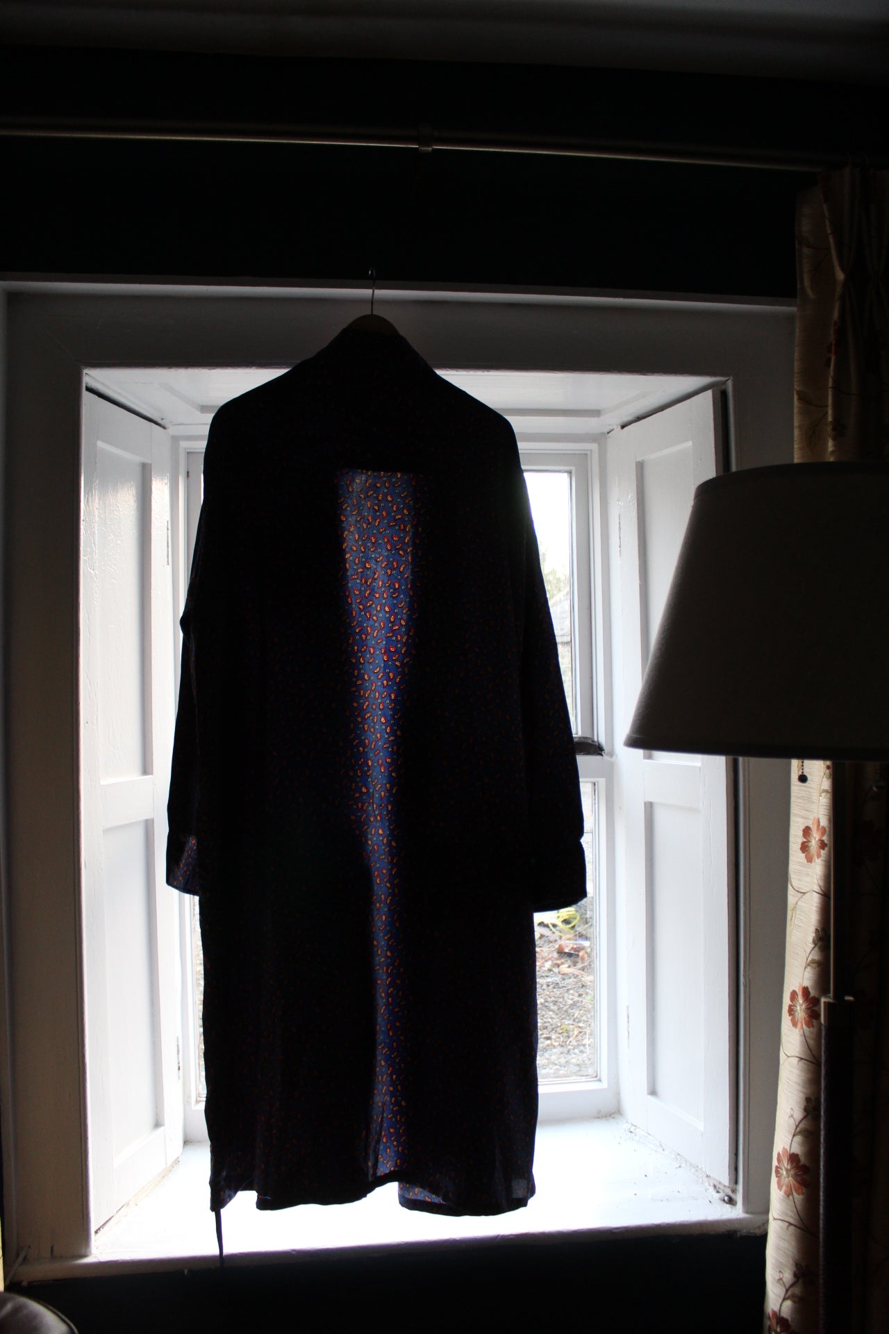 Blue robe with yellow and red paisley