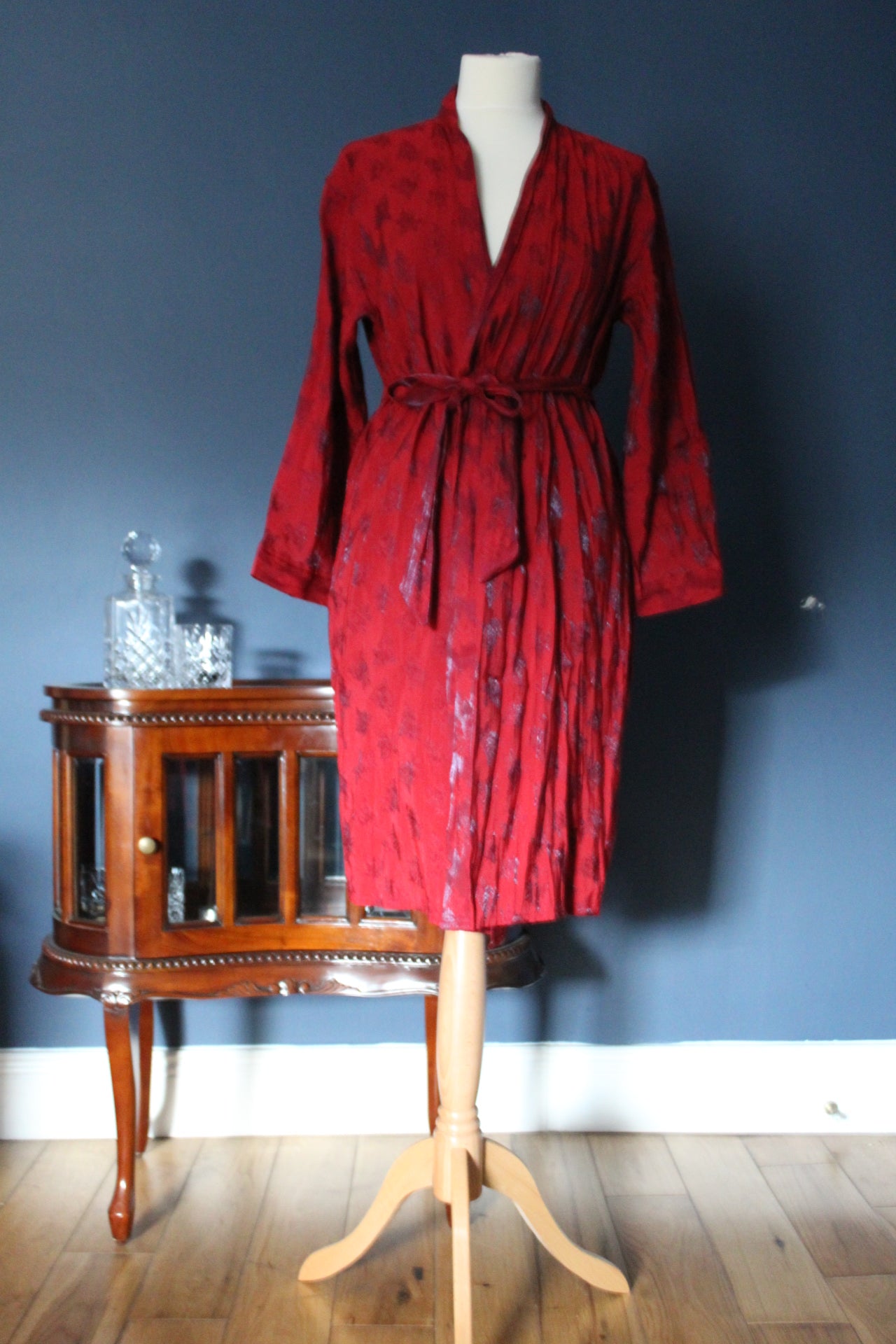 Wine robe with purple roses