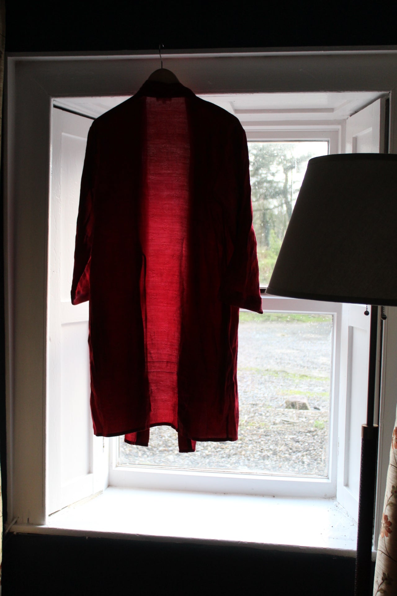 Wine robe with purple roses