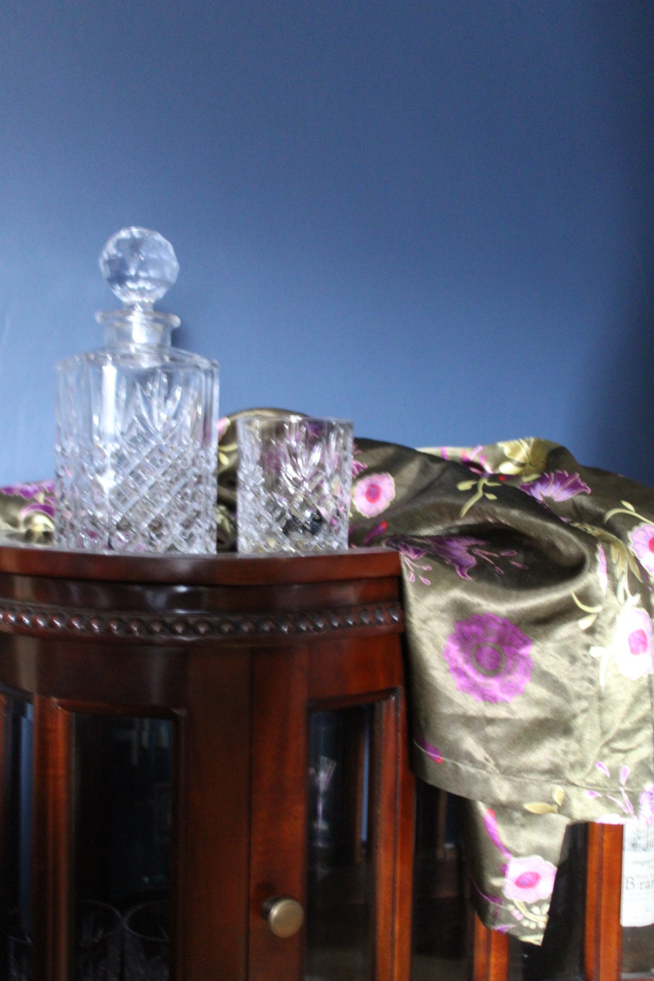 Olive green robe with purple floral pattern