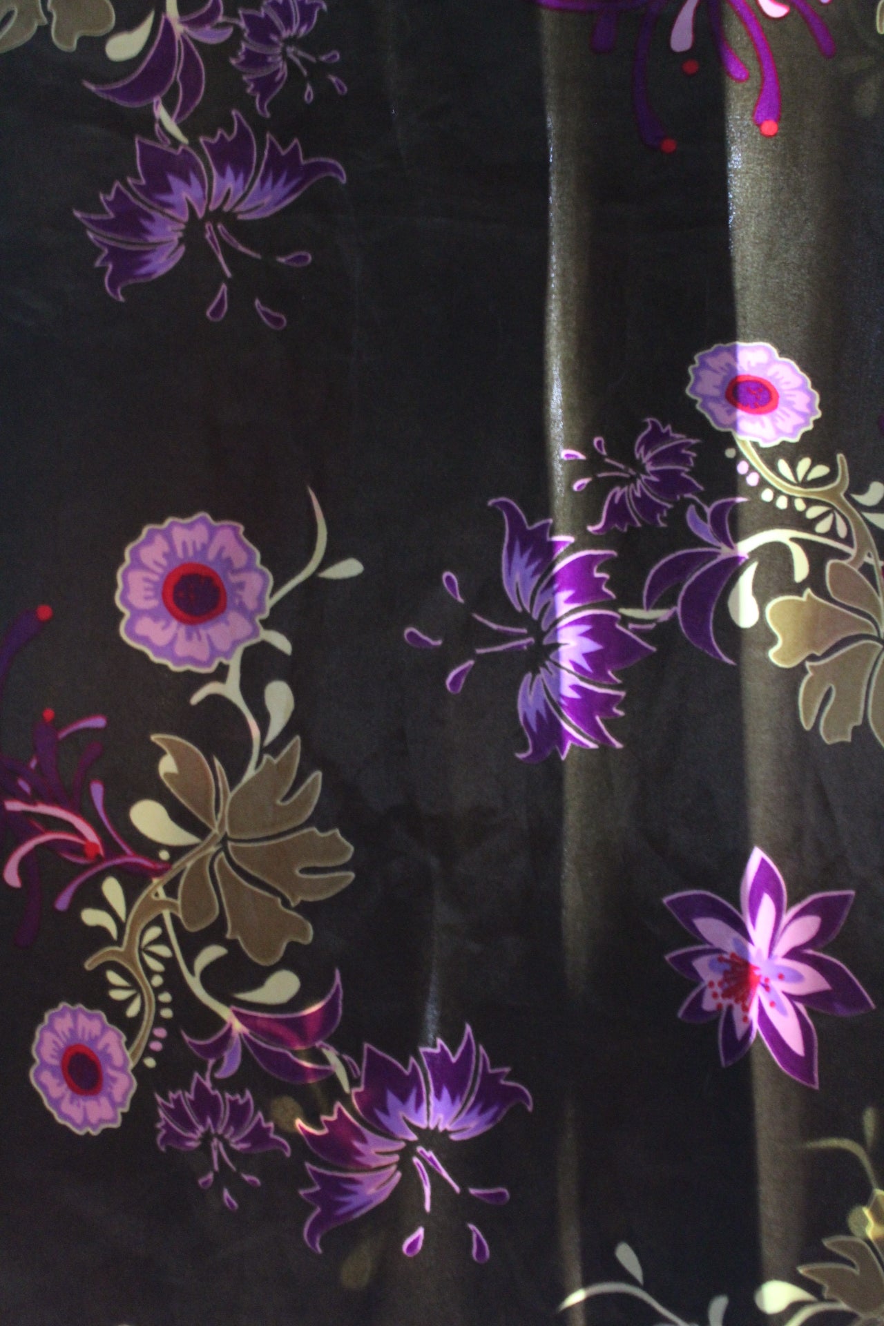 Olive green robe with purple floral pattern