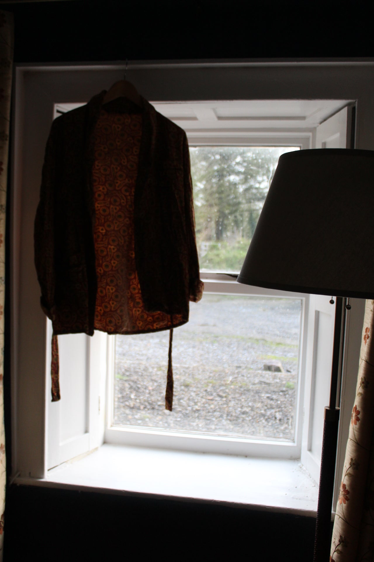 Maroon, gold and green house jacket