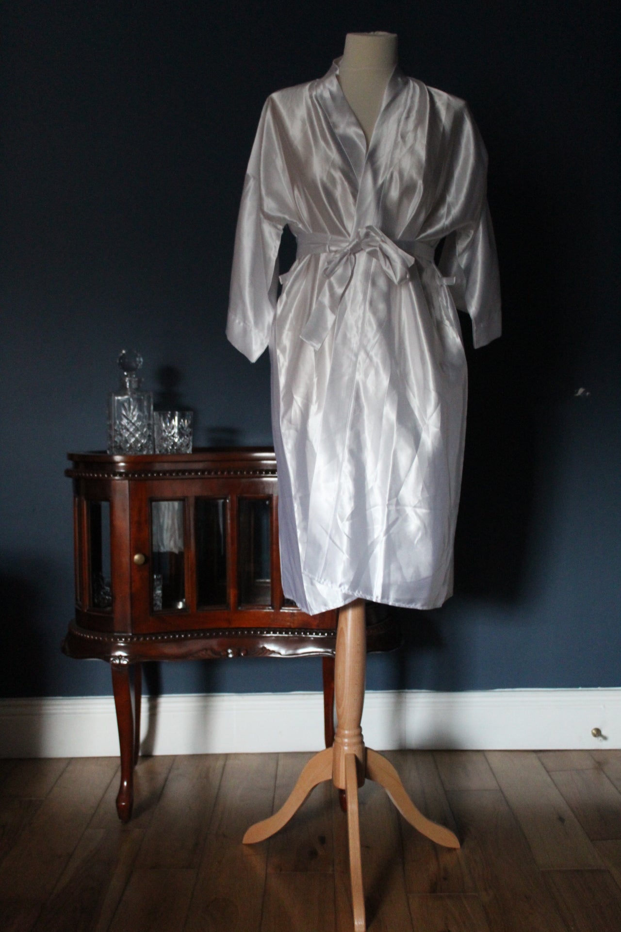 Bright white silky robe