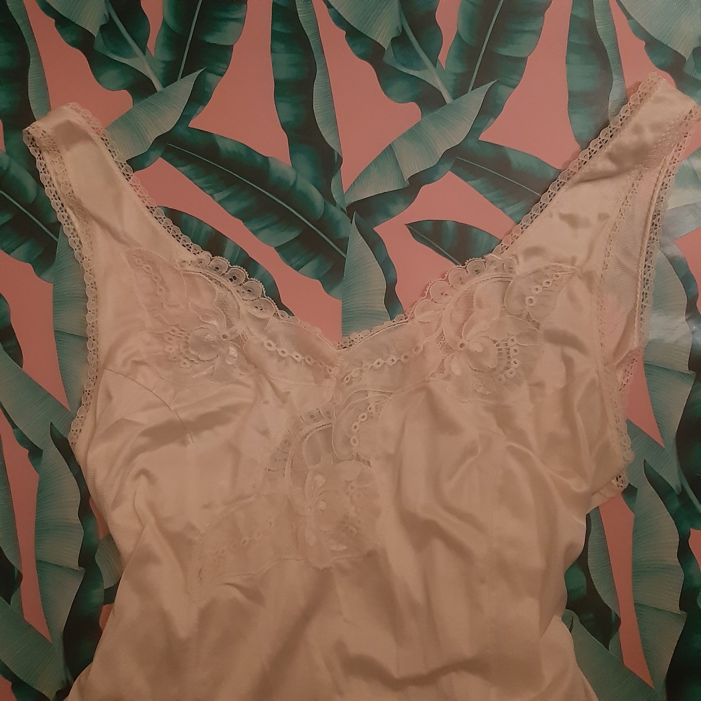 White slip with floral lace details