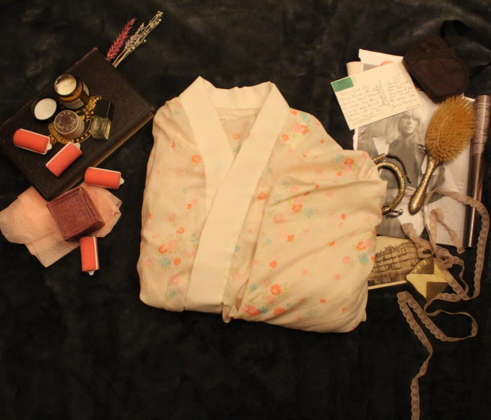 White robe with electric florals